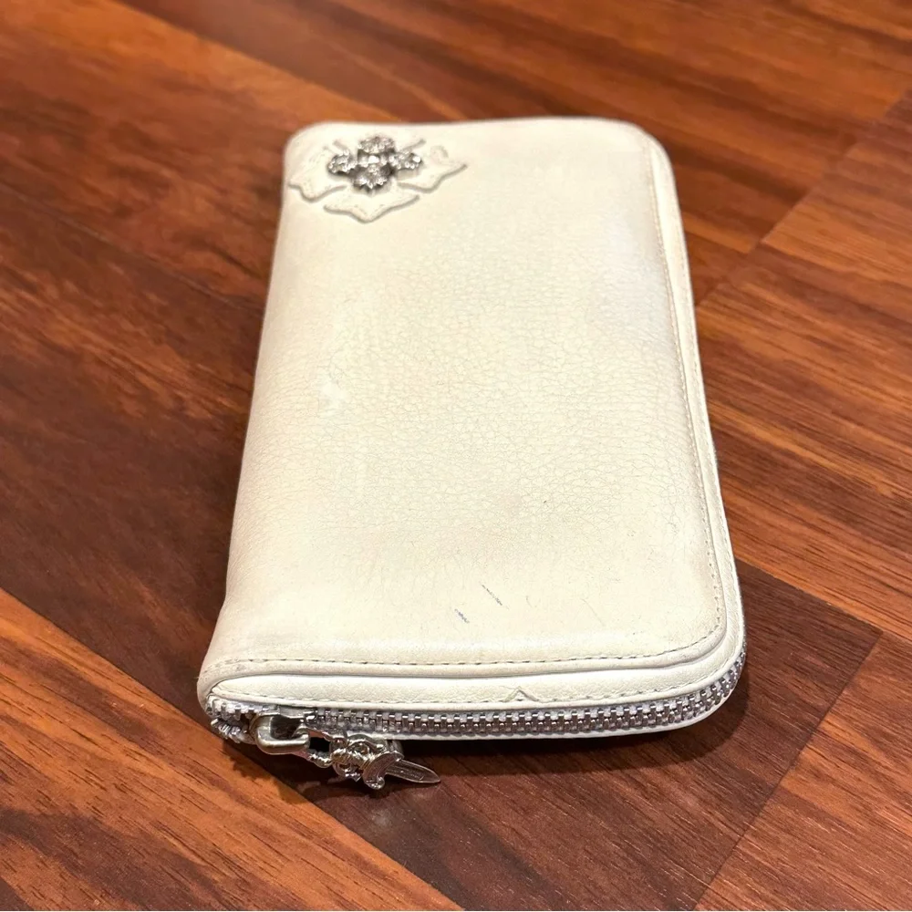 Chrome Hearts Fillingly Cross Leather Long Wallet White Silver Hardware OOAK